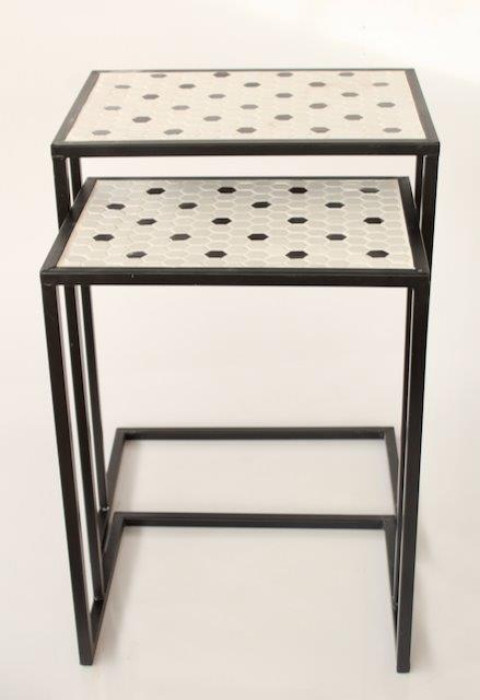Set Of 2 Black & White Mosaic Table Top